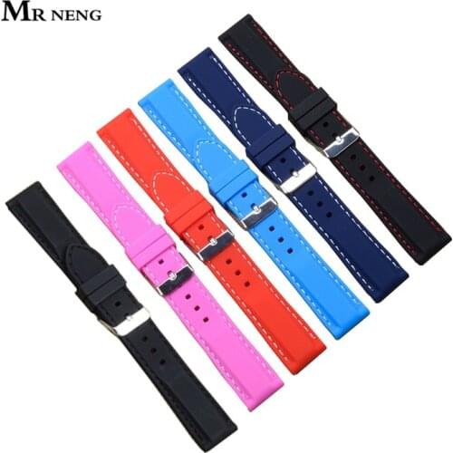 Hot-sale Men Women Black Brown Blue 7 colors Silicone Rubber Watchband Strap watch Band Waterproof for wristwatches 16mm ~ 24mm