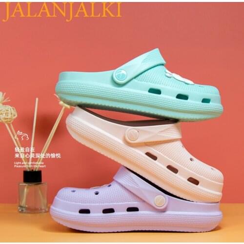 JALANJALKI Summer Women Clogs Thick Sole Light Non-slip Sandals Outdoor Beach Croc Waterproof Casual Slippers Femal EVA Slippers