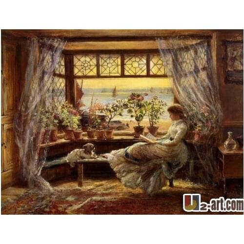 Canvas Prints Charles James Lewis beautiful reading girl oil painting fine art printed for girl;s room Dd-6-RW(15)