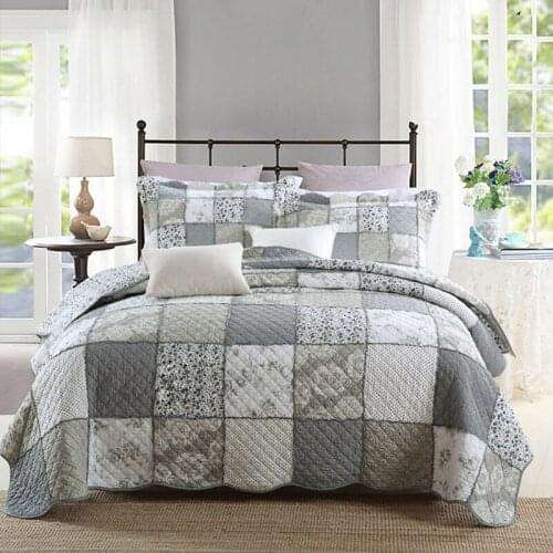 Patchwork Bedspread Quilt Set 3pc bedding American Wash cotton Quilts Aircondition Bed Cover King Size Coverlet Blanket Gray