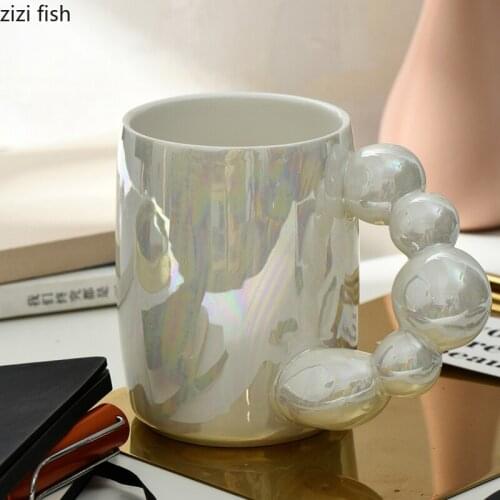 European Style White Colorful Ceramic Coffee Cup with Beaded Round Handle Household Cartoon Cute Cow Teacup Porcelain Home Decor
