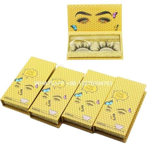 Yellow Lashwood Eyelash Boxes With Tray Custom Lashbox Packaging With Logo 100% Handmade Real Mink Hair Eyelashes Vendor