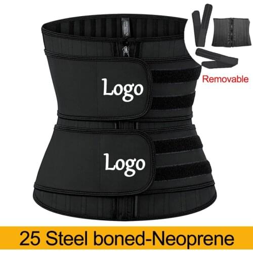 YAGIMI 25 Steel Bone Logo Print Waist Trainer Neoprene Removable Body Shaper with 2 Strap Modeling Strap Tummy Control Girdles