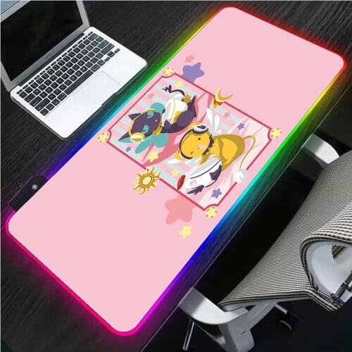 Anime Magic Card Girl Sakura Cute Cat Rgb Rug Computer Keyboard Pad LED Mousepad PC Computer USB Kawalili Gaming Accessories Mat