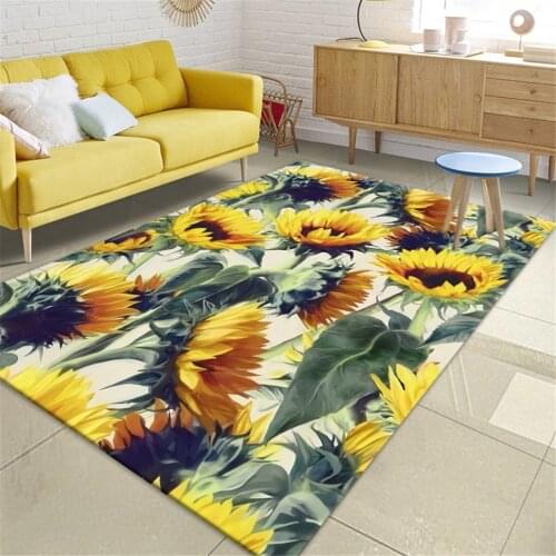 Nordic Fresh Yellow Sunflower Floor Mat Fashion Simple 3D Printed Carpet Floral Bedside Mat Girl Room Coffee Table Rug Doormat