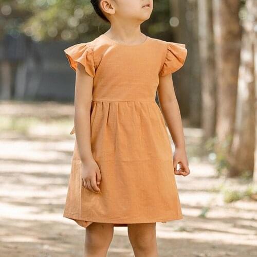 Summer Sleeveless Dress Solid Color Simple Children Dress Small Flying Sleeve Lace Up Backless Cool Casual Dress for Going Out