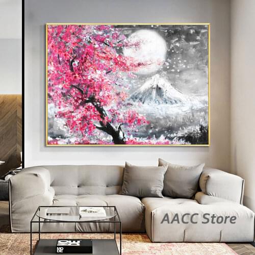 At the Foot of Mount Fuji Landscape With Sakura One Piece Art Decor Bedroom Print Poster Canvas Painting Wall Home Decoration