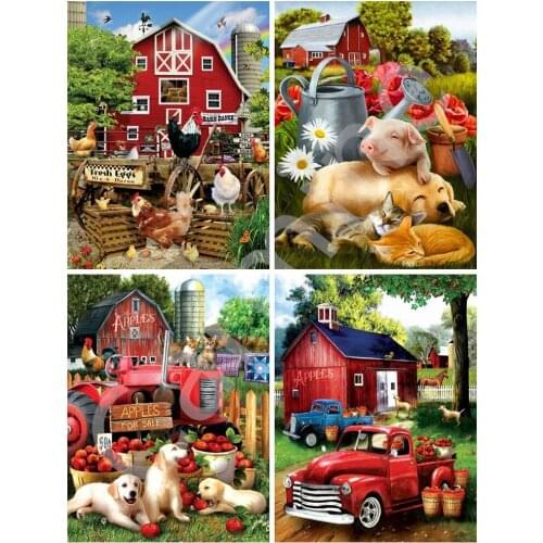 5D DIY Farm Craft Kit Diamond Painting House Landscape Cross Stitch Embroidery Picture Full Round&Square Drill Home Decoration
