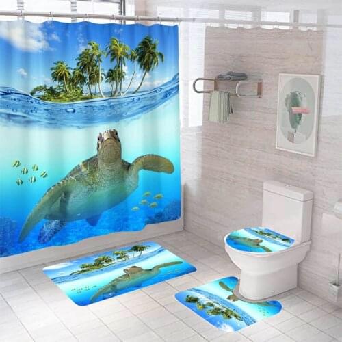 Bathroom Decor Waterproof Shower Curtain Set Toilet Seat Cover Non-Slip Bath Mat Rug Carpet Polyester Fabric Washable