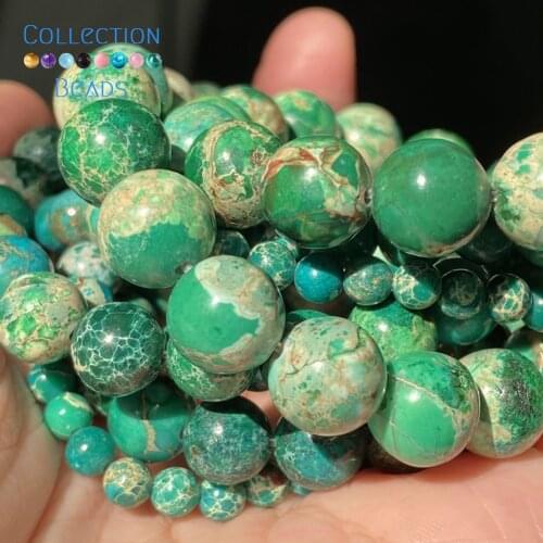 Natural Stone Green Sea Sediment Jasper Round Spacer Loose Bead For Jewelry Making 6-12 MM DIY Bracelets Accessories Wholesale