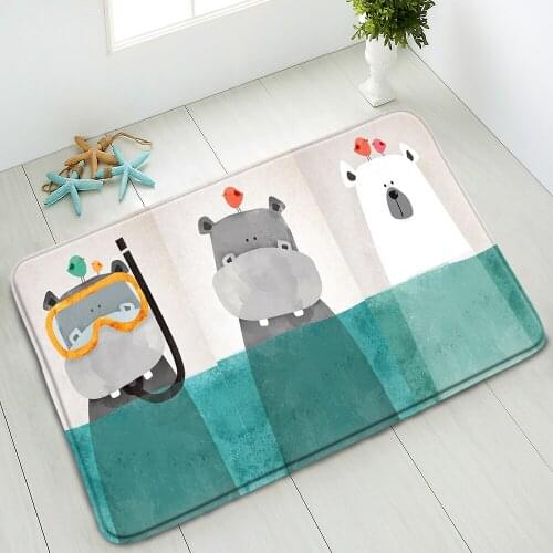 Cartoon Animals Non-Slip Bath Mat Cow Owl Indoor Floor Mats Kitchen Bedroom Doormat Home Carpet Welcome Pads Flannel Washable