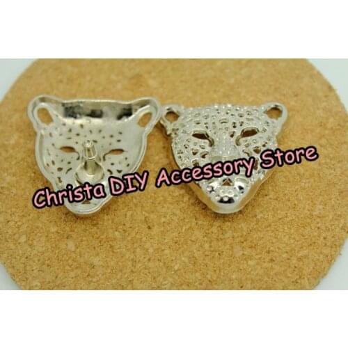 New 100sets/lot 35*35mm Silver Leopard Head Punk Studded Spike Fashion Clothing Accessory Bag Deco.Wholesale/Free Shipping