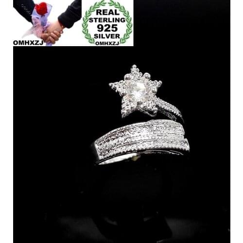 OMHXZJ Wholesale European Fashion Woman Man Party Wedding Gift Silver White Star AAA Zircon Open 925 Sterling Silver Ring RR279