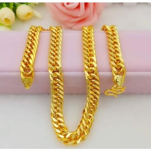 Pure gold color 10mm /12mm Wide Mens Necklace Fashion 24k Gold Color Heavy Hip Hop /Rock Jewelry necklace for men 60cm long