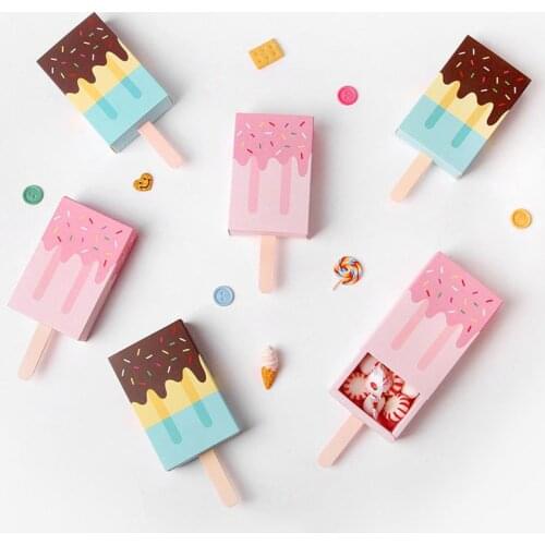 20pcs Gift Box Pink Ice Cream Shape Cute Popsicle Candy Folding Paper Box Cartoon Drawer Gift Box For Kids Baby Shower Birthday