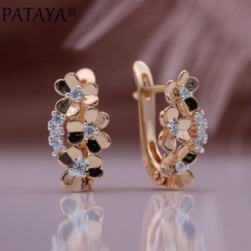 PATAYA New Trend 585 Rose Gold Drop Earrings For Women Girl Gift Natural Zircon Flower Hanging Earrings Wedding Fashion Jewelry