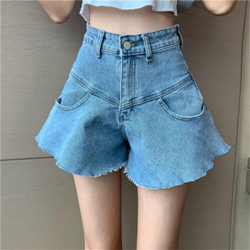Korean design ins loose denim wide-leg shorts hot trousers umbrella short jeans women shorts jeans femme