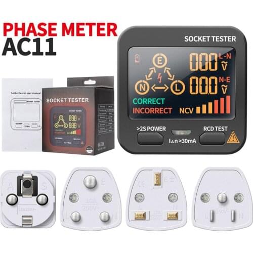AC11 Digital Smart Socket Tester Voltage Test Socket Detector US/UK/EU Plug Ground Zero Line Phase Check Rcd NCV Test