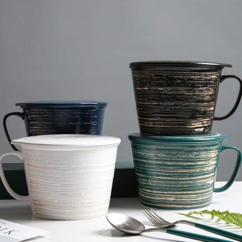 Japanese Style Ceramic Tableware Family Restaurant with Cover Instant Noodles Cup Breakfast cup Milk Cup Oat Cup Yoghurt Cup