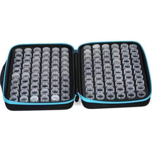 Diamond Storage Box with 120 Plastic Clear Bottles for Painting Accessory Tool Nail Art Rhinestones Storage Hand Bag with Zipper