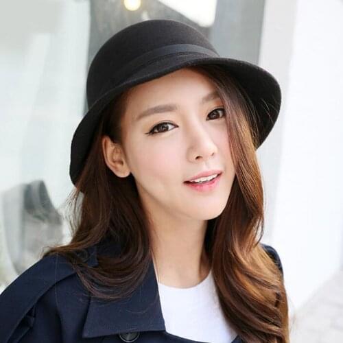 Women Faux Wool Bucket Hats Fashion Bowler Cap With Bowknot