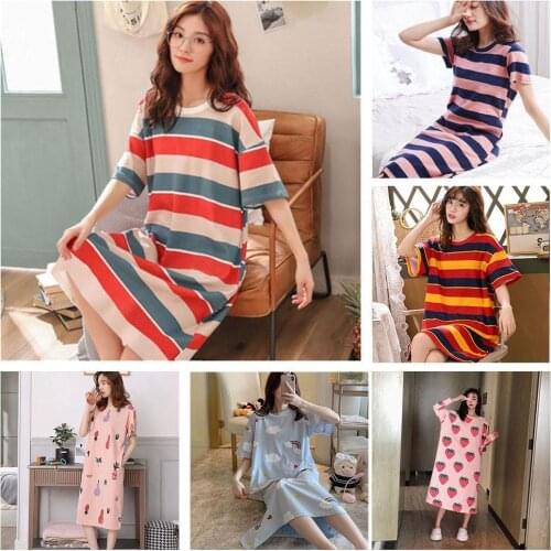 Short Sleeve Women Sleepwear Imitation Sleepwear Summer Cartoon Nightgowns Home Wear Girls Sleep Lounge Sleeping Dress