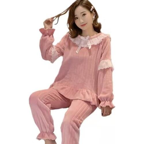 Pajamas Women Autumn Winter Coral Velvet Is Sweet and Lovely, Can Wear Flannel Thickened Plush Housewear Suit