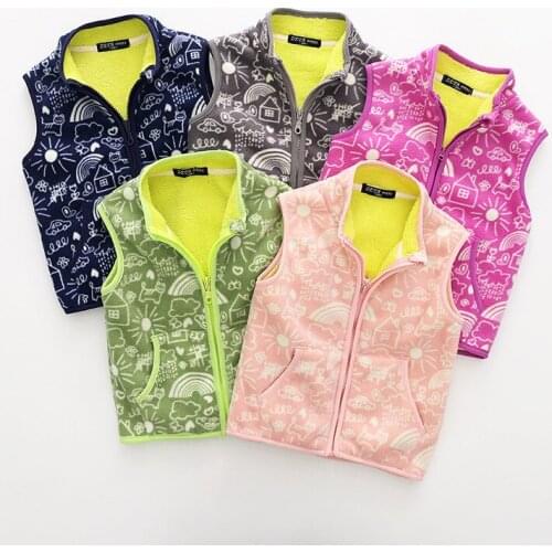 Fleece Vest For Girls 2018 New Winter Autumn Warm Childrens Vests Fashion Cartoon Print High Quality Brand Kids Clothes