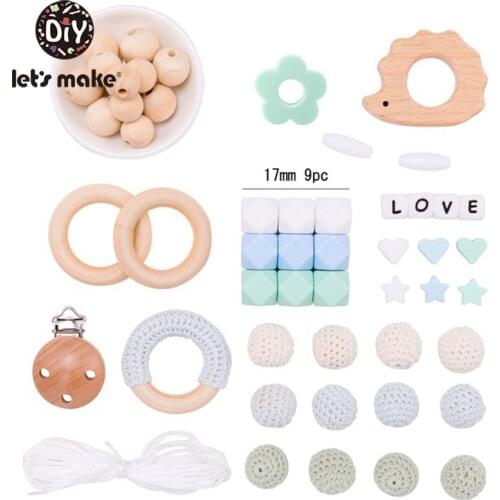 LetS Make 1set Teether Baby Toys Wooden Teether DIY Wood Ring Silicone Teether BPA Free Teething Beads Baby Teether Rattle Toys