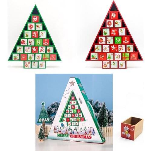 1 Pcs Christmas Tree Ornaments Creative Wooden Painted Calendar Storage Box Christmas Decorations For Home Children Gift Navidad