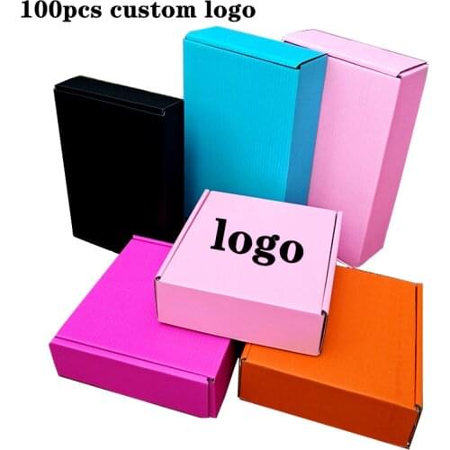 100psc customized logo batch color carton small gift packing box express transport packing box blank kraft paper carton