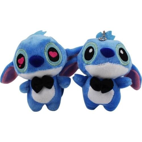 2pcs/pair 11*7cm Lovers Lilo Stitch Plush Stuffed TOY Phone Charm Strap Pendant TOY BAG Key Chain Wedding Bouquet TOY Gift