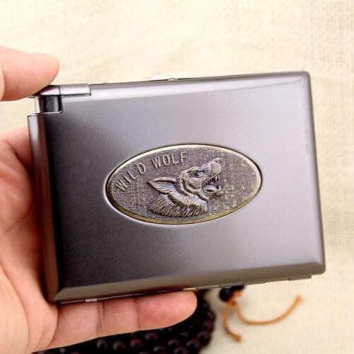 Wolfhound Pattern 20 Pack Metal Tobacco Case and Lighter One Smoking Accessories for Weed Cigarette Protection Gadgets for Men