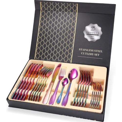 24Pcs/set Gold Cutlery Upscale Stainless Steel Western Tableware Aristocratic Luxury Cutlery Set Wedding Banquet Home Gift Box