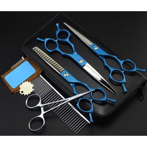 5 kit Japan steel 6.5 '' blue pet grooming hair scissors comb set dog cutting shears thinning barber tools hairdressing scissors