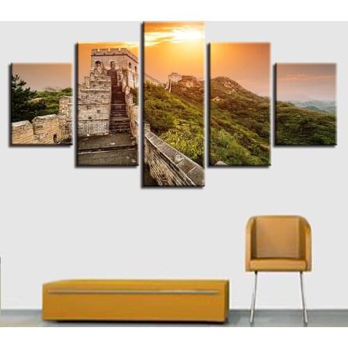 5 Pieces ChinaS Famous Great Wall Sunset Scenery Poster Pictures Decor Wall Art Room HD Printed Canvas(No Frame)