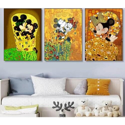 5D DIY Diamond Painting Disney Mickey and Minnie Inspired By Gustav Klimt Diamond Embroidery Cross Stitch Kits Room Decoration