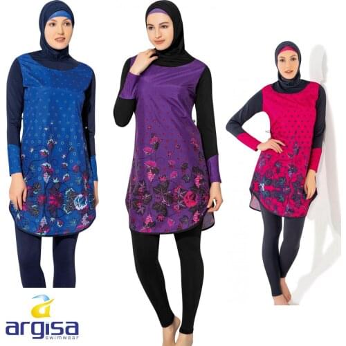 Argisa 7125 Long Micro Sleeve Floral Patterned Full Burkini Muslim Swimwear S-XXL Hijab Islamic Swimsuit Fashion Turkey Women cover