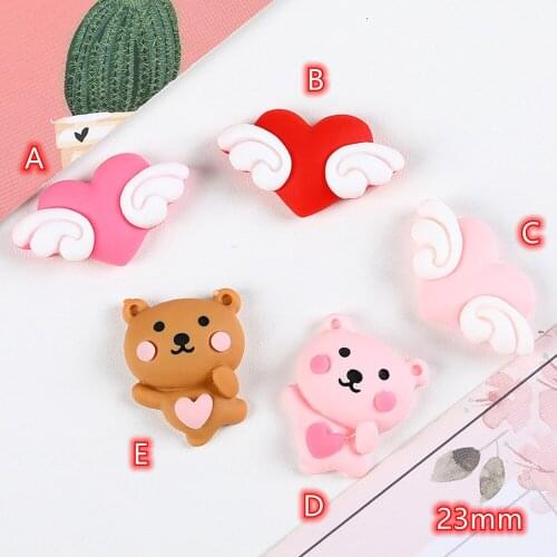 Bear Cabochons flatback 20pcs cute Cartoon Bears Flying Hearts Cabochon Red Heart Flatback Button for Scrapbooking