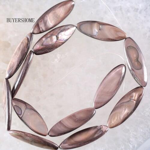 Free Shipping Fahion Jewelry 10X30MM Brown Mother Of Pearl Shell Loose Beads String 15" O092