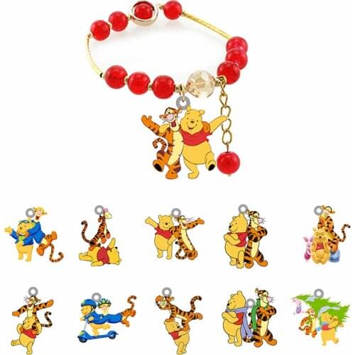 Disney Creative Design Tigger Pooh Hand Strap Fashion Bracelet Red Beaded Rope Chain Bracelet Epoxy Resin Hand Rope Friendship