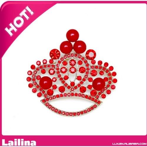 Crown Pin Brooch Red Crystal With Pearl