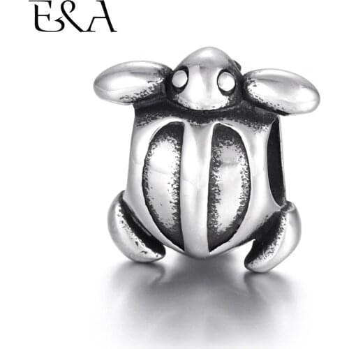 Stainless Steel Beads Turtle European Bead 5mm Hole Blacken Animal Charms for Jewelry Making DIY Bracelet Metal Components