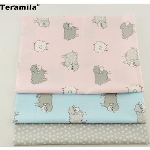 Light Blue and Pink Color Patchwork 40cmx50cm Cotton Fabric Cuted Sheep Cartoon Pattern Twill Children Clothes Quilting Teramila