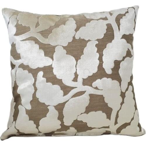 OEM Classical Cutting Velvet Cushion Cover Sofa Decorative Leaves Jacquard Throw Beige Pillow case