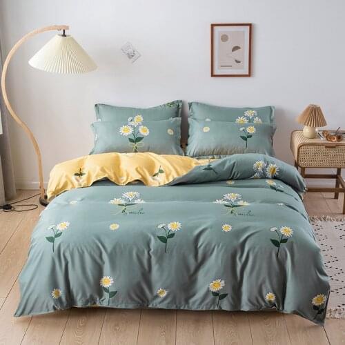 Little Blue Daisy Bedding Set Cute Simple Duvet Cover Set 3/4pc Bed Linens Bed Set Design Pillowcase Sheet And Fitted Sheet