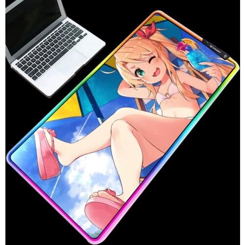 Beach Sun Anime Girl Sexy Girl Cartoon Pictures Mouse Pad Glowing RGB LED Durable Anti-slip Colorful Desk Mats for Gamer Gaming