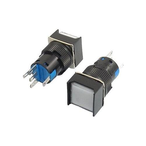 AC 220V Lamp SPDT 5 Terminals White Square Latching Pushbutton Switch