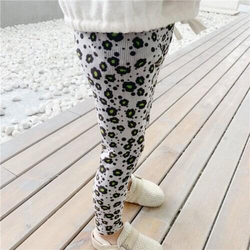 Korean Elastic Waist Slim Trousers for Girls Baby Girls Leggings Spring Autumn New Kids Fashion Print Cotton Pants