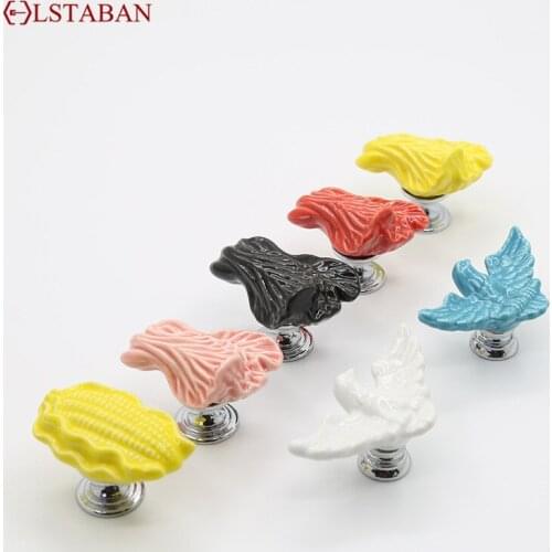 LSTABAN Modern Minimalist Cupboard Shoe Cabinet Corn Cabbage Cartoon Ceramic Handle Color Pastoral Art Drawer Single Hole Knobs